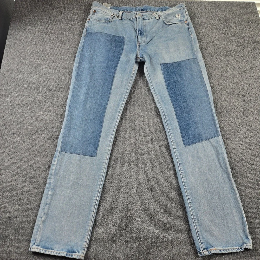Levi's 511 Slim Jeans Mens 38x34 Light Blue Good Patchwork Distressed Denim y2k